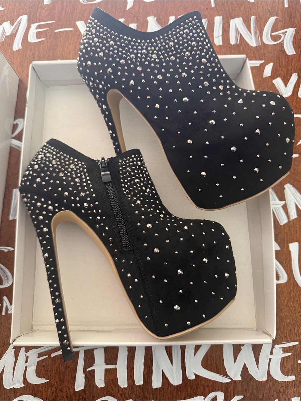 Black size 36 Crystal-Embellished Women's High Heel Booties - Picture 5 of 9
